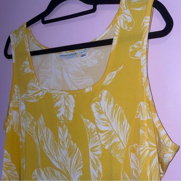 Susan Graver QVC Liquid Knit Yellow Floral Sleeveless Dress - Picture 2 of 7